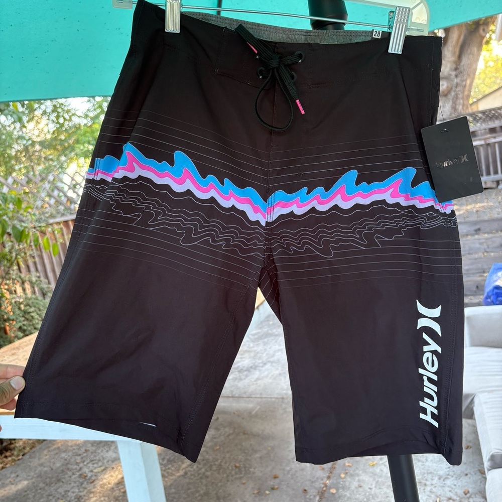 Hurley Black Board Shorts with Blue Accents